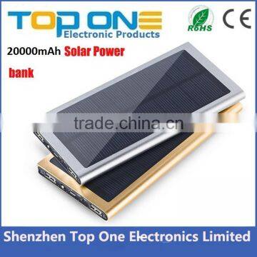 2017 New arrival luxury aluminum super slim solar power bank charger 20000mah for all mobile phones