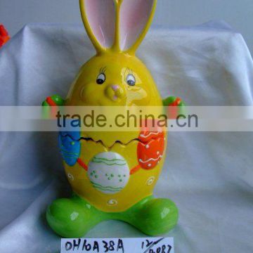 Ceramic easter rabbit cookie candy jar hand painted