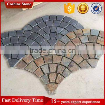 Fan shaped black and rusty natural basalt stone mesh