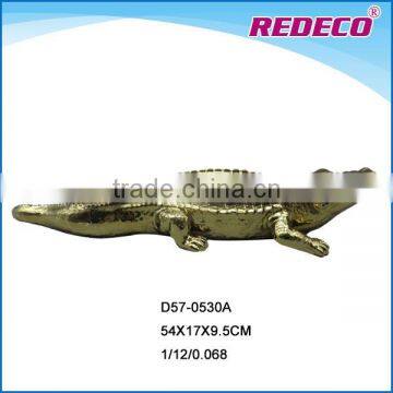 Gold Ceramic Crocodile Sculpture For Home Decoration