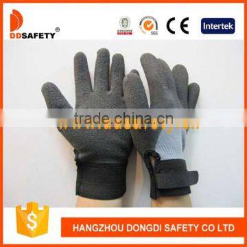 DDSAFETY Adjustable Wrist Gloves 10 Gauge Grey Cotton Gloves Black Latex Coating Cotton Gloves,crinkle finish.(DKL562)