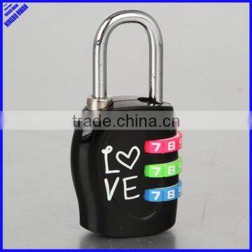 Colored 3 digit zinc alloy decorative travel password safe lock