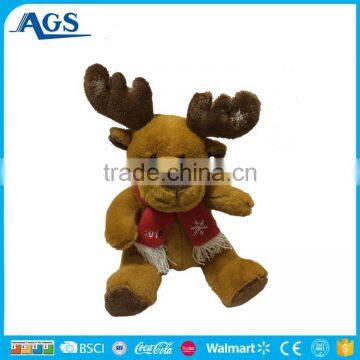 2017 new design christmas plush toy cute lint brown bear with deer horn