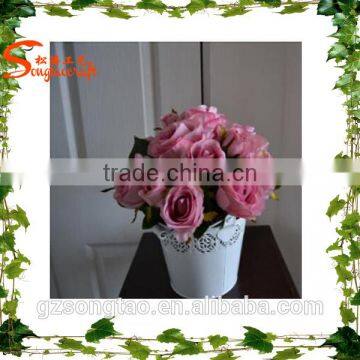 Home mini artificial handle rose flower with potted for sale