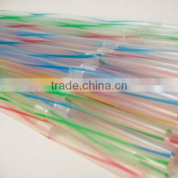 Disposable bendable plastic drinking straws with stripes