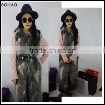 Women's Splicing Color New Autumn Winter Long Pattern Fake Fur Gilet photo-4