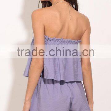 OEM Women Rompers Jumpsuit Latest Design Strapless Ruffle Playsuit photo-3