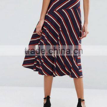 High Waisted Strip Long Skirt Latest Model Full Skirts for Women Summer Casual Wear photo-4