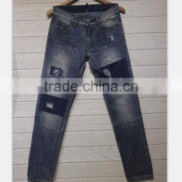 GZY Funky new pattern European type men's jeans patch denim vintage wrinkles effect jeans stock