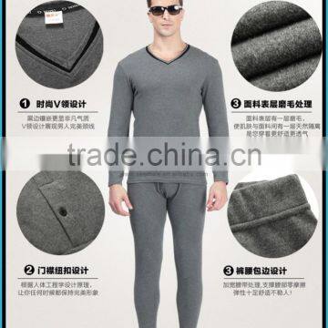 Combed Cotton Lycra Heated Thermal Underwear Men Thick Long Sleeve Long John V-neck Thermal Clothing Set Simple Design