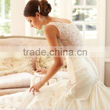 Forever Love Rhinestone Mermaid White Satin Wedding Dress Sexy photo-3