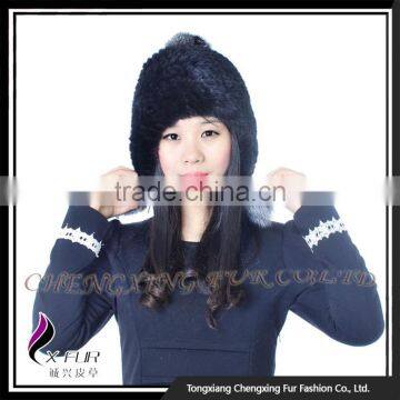 CX-C-08C Custom Beanie Hat With Fur Pom Pom,Knitted Hat With Pom Pom, Mink Fur Knitted Cap photo-4