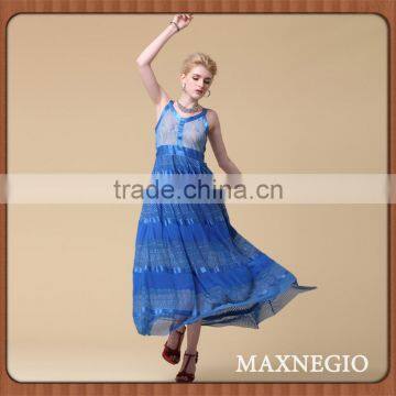 Wholesale fancy high quality blue long maxi satin dresses beach dress