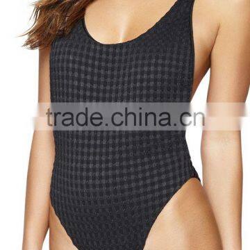 Ladies Navy Textile Cut Out Back One-piece Swimwear photo-2