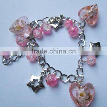 Pentagon heart charm with glass beads bracelet