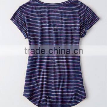 MGOO Factory Supplied Deep V Neck Curved Hems T Shirts Women Stripe Sublimation Printing T Shirt photo-5