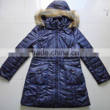 Women Fake Fur Hood Suede Winter Long Jacket
