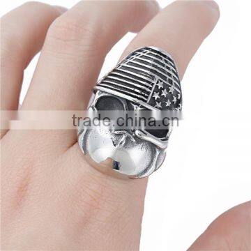 Titanium Steel Unadjustable Rings Antique Silver Skull National Flag photo-3