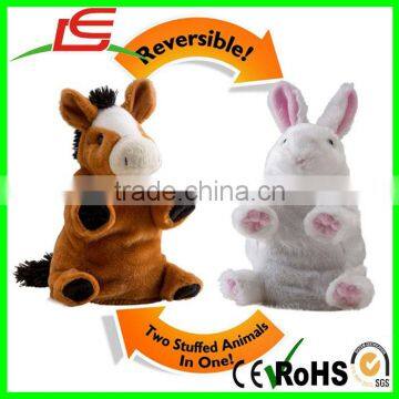 hot sale reversible two stuffed animals in one plush horse to rabbit