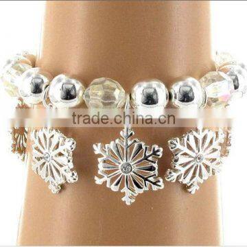 Dangling Snowflake Charm Comfort Stretch Bead Bracelet As Christmas Gift