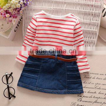 Fashion Children Frocks Designs Long Sleeve Girls Skater Party Dress Kids Denim Casual Dresses photo-3