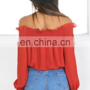 New Design Long Sleeve Ladies off Shoulder Crop Top,women off Shoulder Blouse photo-5