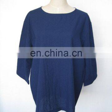 2016 girls/ladies/womens dark blue seersucker 100% polyester loose fit t-shirts