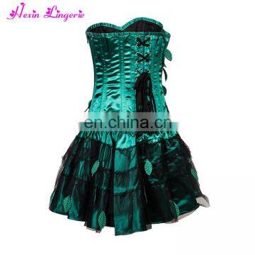 Latest popular strapless overbust green lace up sexy dress hot women sex corset