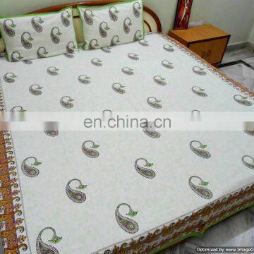 Indian Hand Block Print Cotton Bed Cover Bedsheet with 2 Pillow Covers