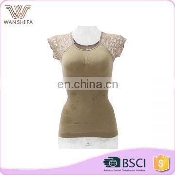 Most popular skin color lace short sleeve breathable nylon lady seamless shaper