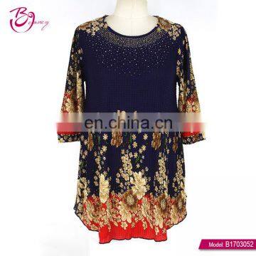 Competitive Price Floral Print Frock Style Ladies Black Tops