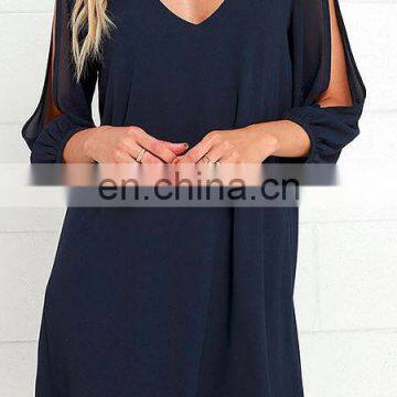 SHIFTING DEARS NAVY BLUE LONG SLEEVE DRESS #RCTD3146