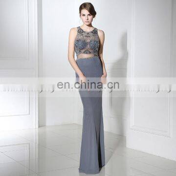 New Fashion Elegant Sheath Gray Chiffon Beaded Long Evening Dresses LX383