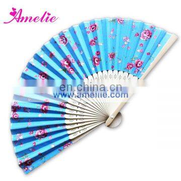 AF1432 Sky blue hand fan with red flower