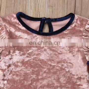 RTS Crushed Velvet Girls Ruffle Sets Little Girl Fall Clothing For Kids photo-2