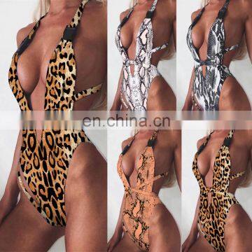 5colors Sexy Sports Bathing Suits Women's Swimwear Plunging V Neck One Piece Swimsuit photo-2