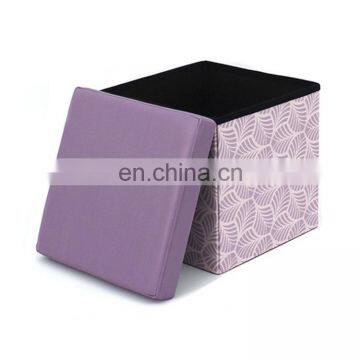 RTS factory wholesale modern waterproof Printing PVC leather folding storage ottoman