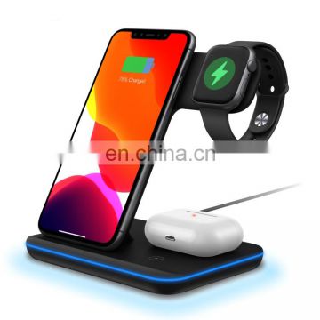 15W Fast Wireless Charger Qi Standard 3 in 1 Wireless Charging Stand Upgraded Multi-functional Power Station Pad