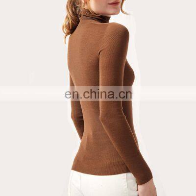 Women Seamless Knit Turtleneck 18 Gauge Worsted Merino Wool Thin Sweater Top photo-3