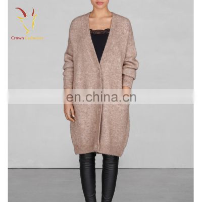 Simple V Neck and Long Sections Women Knit Cardigan