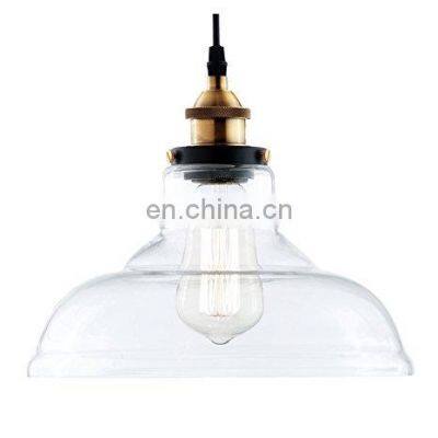 Retro Pendant Light Brushed Nickel Fixture with Clear Glass Shade Adjustable Ceiling Wire