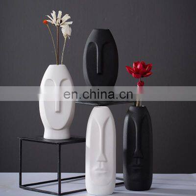 nordic style modern black white head human face shape table living room ceramic porcelain flower vase for home decor