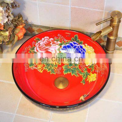 Oriental Hand Painted Pink Ceramic Porcelain Basin Sink For Hotel Toilet photo-3