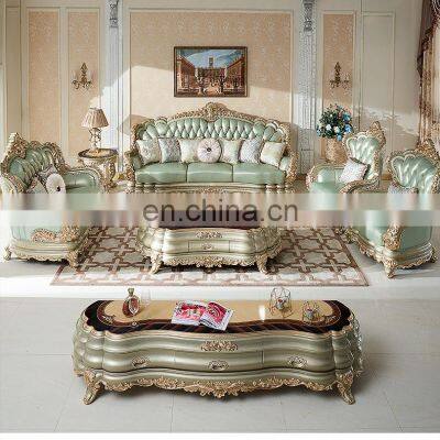 Elegant furniture european style living room furniture leather cover wooden sofa set