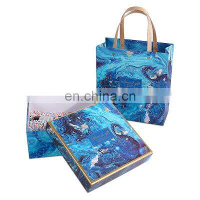 157gsm Art Paper Empty Gift Box Factory Price Custom Cardboard Package Starry Sky Design Box With Paper Handle Box