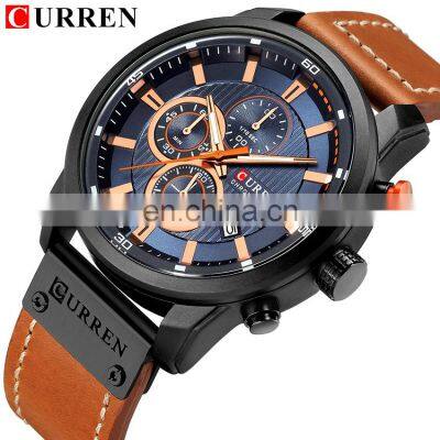 CURREN 8291 Men's Watches Quartz Movement Fashion&Casual Auto Date Leather Band Watches photo-3