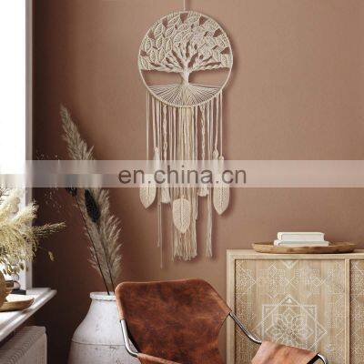 Macrame Wall Hanging Dreamcatcher With Feather Leaf Woven Boho Home Decor Nursery Hippie Tree of Life Large Dream Catcher photo-3