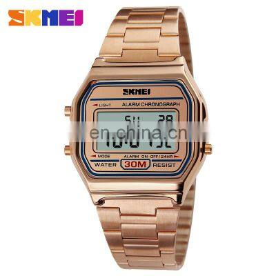 Skmei 1123 Gold Men Wristwatch Digital Luxury Men Watch Stainless Steel Waterproof Custom Logo