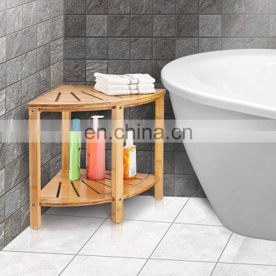 Bamboo Corner Bench Wood Spa Stool Bench With Storage Shelf for Bathroom Organization Perfect For Indoor Outdoor photo-4