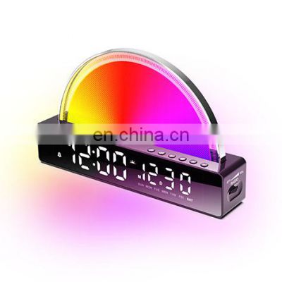 Transparent Glass Double Glow Wake-Up Led Light Digital Alarm Clock Radio Sunrise Wake Up Light Lamp